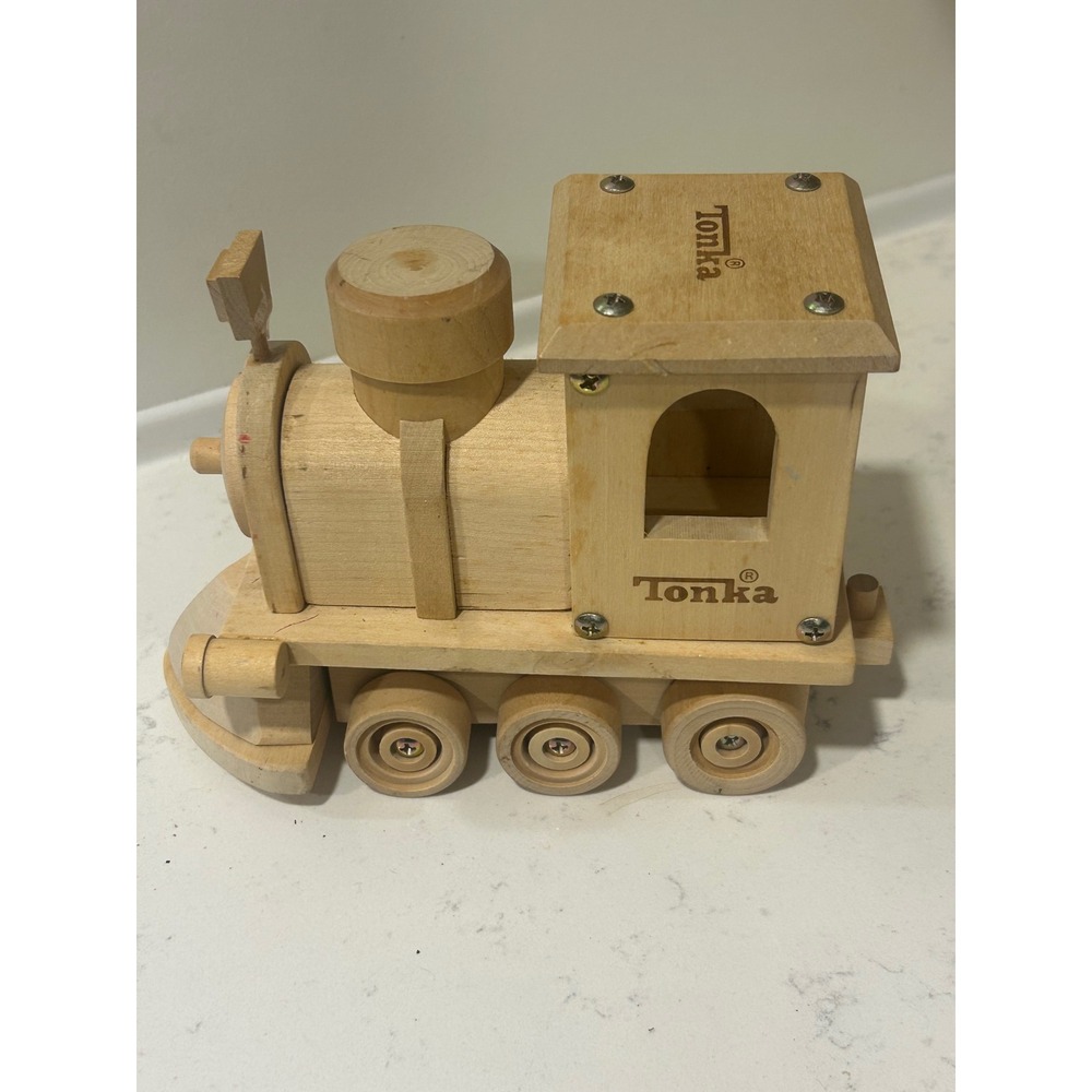 Tonka Wooden Steam Engine‎ Locomotive Toy Train Natural Wood Rolling Wheels - Picture 2 of 5